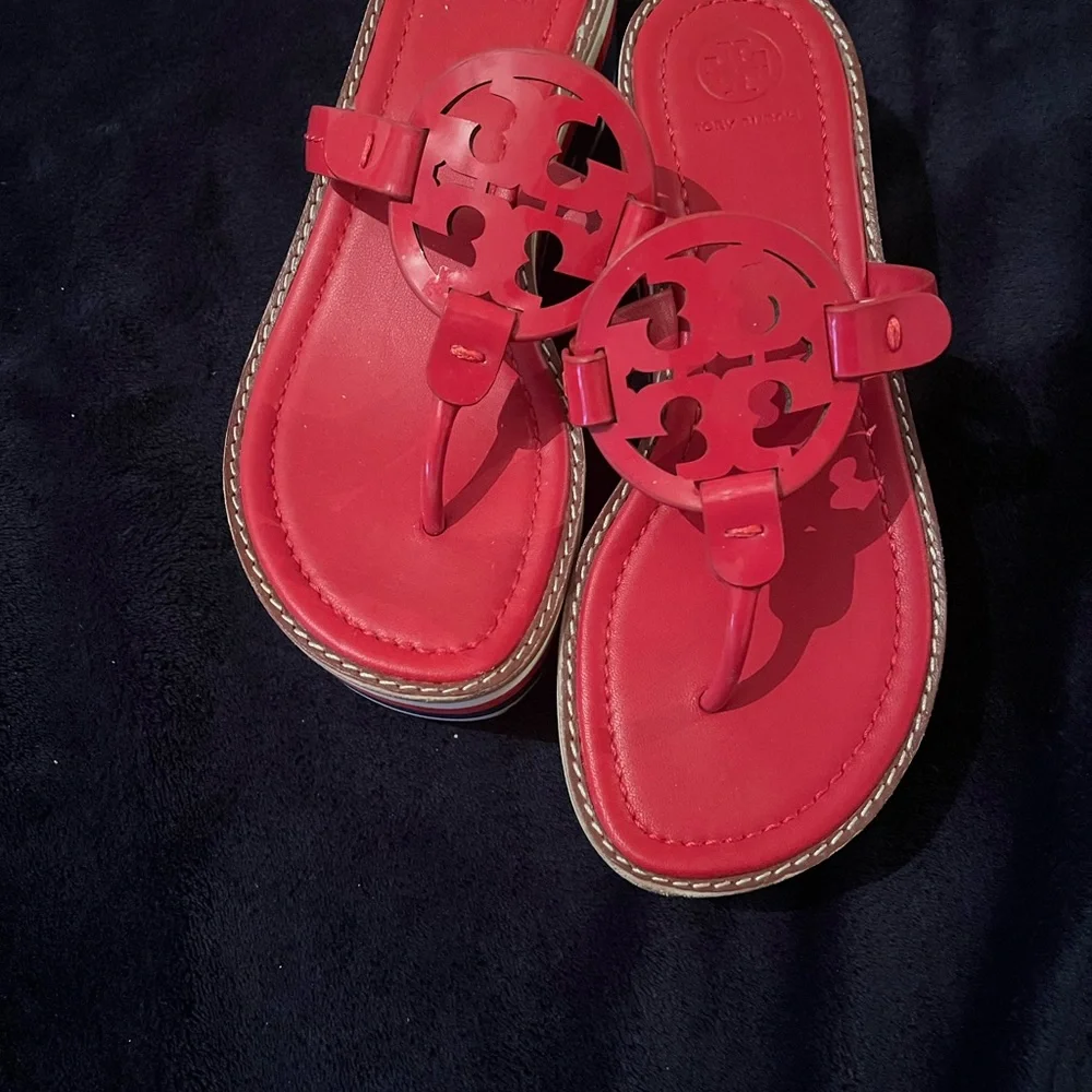 Tory Burch Red Miller Logo Thong Sandals